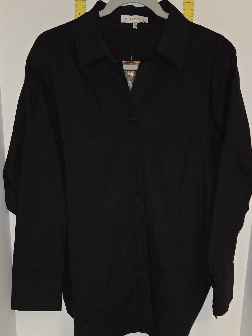 Womens Black Button-Up Oversized Top M NWT